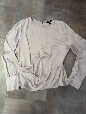 Express Silver Satin Long Sleeve Blouse